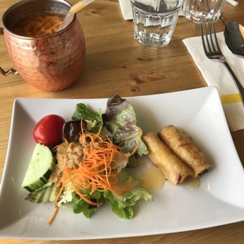 Kin'd - Spring roll appetizer & salad with peanut sauce  ( first course of the lunch special ) - Thai Near Me - Fresh Meadows, New York