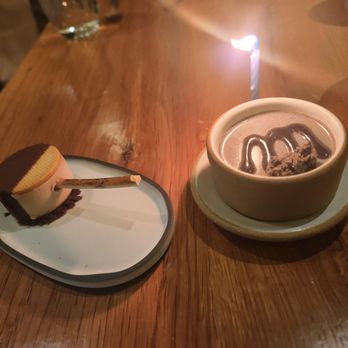 Mari - Happy Birthday black Sesame Panna cotta with ice cream sandwich - Korean Near Me - New York, New York Mari - Happy Birthday black Sesame Panna cotta with ice cream sandwich - Korean Near Me - New York, New York