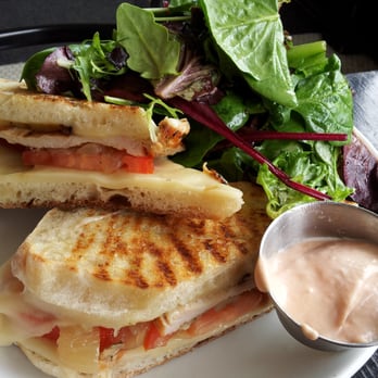 Sweet Talk - Pollo Panini - grilled organic chicken, fresh tomato, caramelized onions, fontina with garlic mayonnaise - Cocktail Bars Near Me - Brooklyn, New York Sweet Talk - Pollo Panini - grilled organic chicken, fresh tomato, caramelized onions, fontina with garlic mayonnaise - Cocktail Bars Near Me - Brooklyn, New York