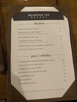 Menu photo 1 Mountain Top Resort Chittenden, VT