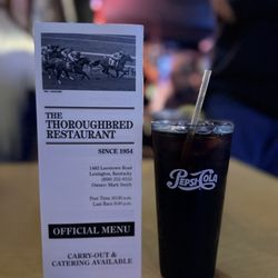 Thoroughbred Restaurant - Menu cover photo and coke