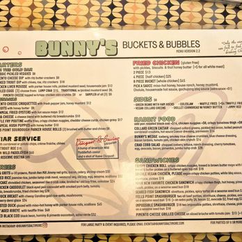 Bunny's Buckets & Bubbles - Menu as of January 2025 - Chicken Shop Near Me - Baltimore, Maryland Bunny's Buckets & Bubbles - Menu as of January 2025 - Chicken Shop Near Me - Baltimore, Maryland