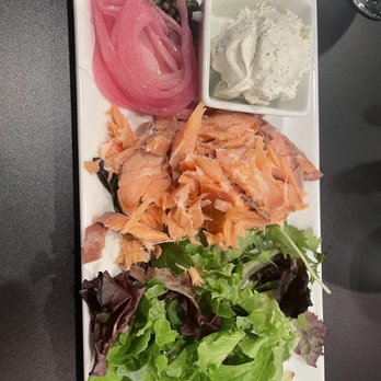 84 Italian Steakhouse - Smoked salmon (bagel came out later toasted but no burnt-appearing grill marks like in others' pics), capers, cream cheese, pickled onions. - Steakhouses Near Me - Fargo, North Dakota