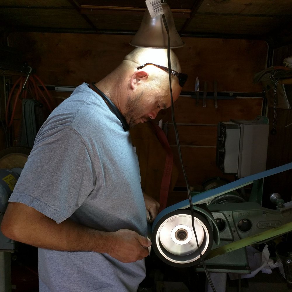 Grinding the edge for my chefs knife. Grinding the edge for my chefs knife.