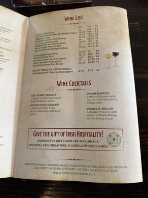 Menu photo 1 Hennessey's Tavern Seal Beach, CA