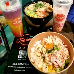 Big Island Poké bowl w/Passon fruit bubble tea + Seafood Style Japanese Ramen Noodle bowl w/Strawberry Milk tea ~ 5.17.22