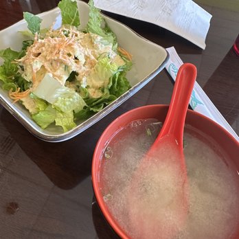 Wasabi Sushi & Noodles - Green Salad and Miso Soup - Sushi Bars Near Me - Mobile, Alabama Wasabi Sushi & Noodles - Green Salad and Miso Soup - Sushi Bars Near Me - Mobile, Alabama