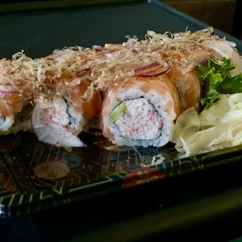 Fusion 2 Any 1 Sushi & Roll - HD Roll - salmon, crab meat, avocado, and topped with bonito flakes and red onions - Sushi Bars Near Me - Diamond Bar, California Fusion 2 Any 1 Sushi & Roll - HD Roll - salmon, crab meat, avocado, and topped with bonito flakes and red onions - Sushi Bars Near Me - Diamond Bar, California