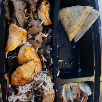 Luna Grill Menifee - Platter lamb and chicken with hummus and 4 pita triangles - Mediterranean Near Me - Menifee, California