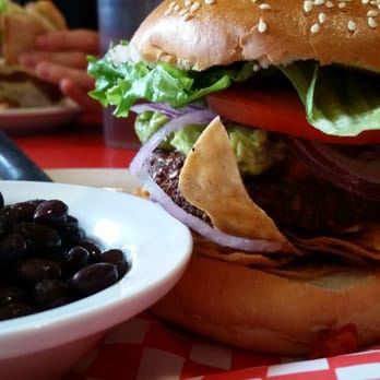 Floyd's Diner - Mexican burger with a side of black beans. - Breakfast & Brunch Near Me - Langford, British Columbia