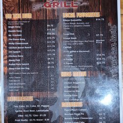 Davy Crockett Grill - Back of menu