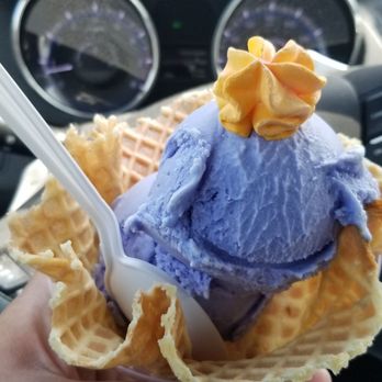 Gerald's Ice Cream Bar - 2 scoops of Ube ice cream in a waffle cone. Delicious! - Ice Cream & Frozen Yogurt Near Me - Virginia Beach, Virginia Gerald's Ice Cream Bar - 2 scoops of Ube ice cream in a waffle cone. Delicious! - Ice Cream & Frozen Yogurt Near Me - Virginia Beach, Virginia