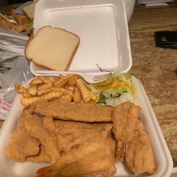 Acme Seafood Market - 3pc red fish 6 regular shrimp fries and salad - Seafood Markets Near Me - Houston, Texas