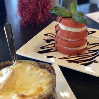 Boulder View Tavern - French onion soup and tomato mozzarella tower - American Near Me - Lake Harmony, Pennsylvania Boulder View Tavern - French onion soup and tomato mozzarella tower - American Near Me - Lake Harmony, Pennsylvania