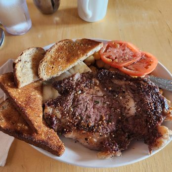 Chuckwagon Cafe - 10oz rib eye steak and eggs. - Diners Near Me - Turner Valley, Alberta Chuckwagon Cafe - 10oz rib eye steak and eggs. - Diners Near Me - Turner Valley, Alberta