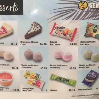 Genki Sushi - Dessert menu - Sushi Bars Near Me - Honolulu, Hawaii