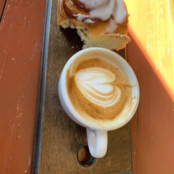 Copper City Espresso - Cinnamon roll and a cappuccino - Coffee & Tea Near Me - Canton, Massachusetts