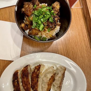 Ramen Danbo - Chashu Pork Donburi (Top) ; Pan-Fried Pork Gyoza (Bottom) - Ramen Near Me - Brooklyn, New York