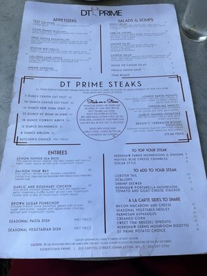 Menu photo 3 DT Prime Steakhouse Charleston, WV Menu photo 3 DT Prime Steakhouse Charleston, WV