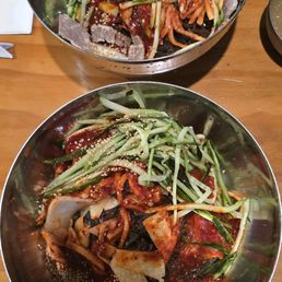 Chic Hwe Naeng Myeon (Raw Fish Cold Noodles) on Bottom Chic Hwe Naeng Myeon (Raw Fish Cold Noodles) on Bottom