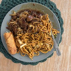 Lo mein with B7. Mongolian Beef