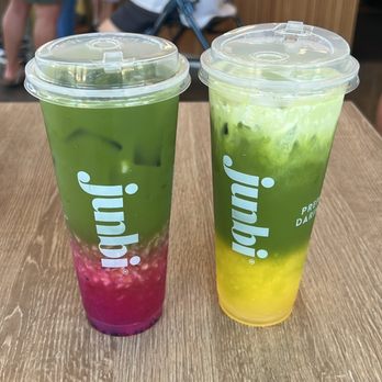 Junbi - Cold Yuzu Dragonfruit Matcha (with lychee jelly $1) - $7 ($8 with lychee jelly) Cold Mango Matcha with Milk - $6.25 - Coffee & Tea Near Me - Portland, Oregon Junbi - Cold Yuzu Dragonfruit Matcha (with lychee jelly $1) - $7 ($8 with lychee jelly) Cold Mango Matcha with Milk - $6.25 - Coffee & Tea Near Me - Portland, Oregon