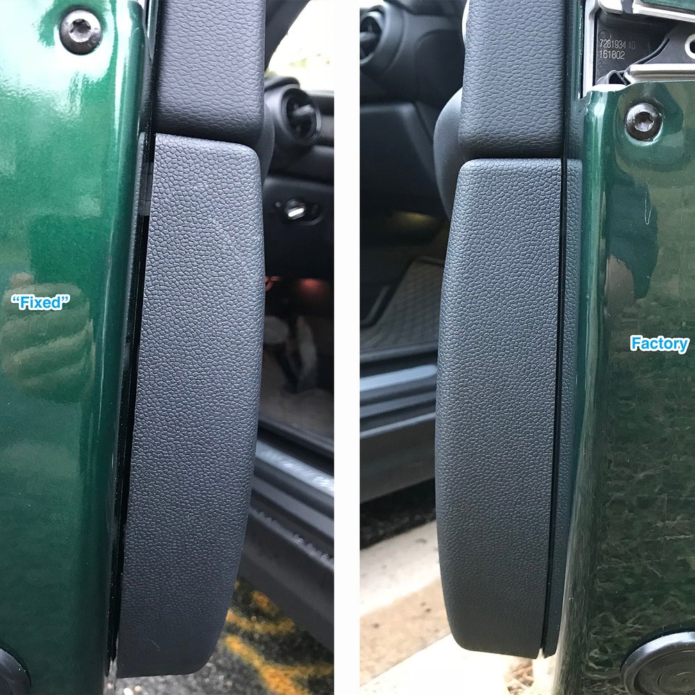 WHITAKERS Auto Body & Paint - Large gap from the repair on the left as compared to the factory-installed passenger side on the right. - Body Shops Near Me - Austin, Texas