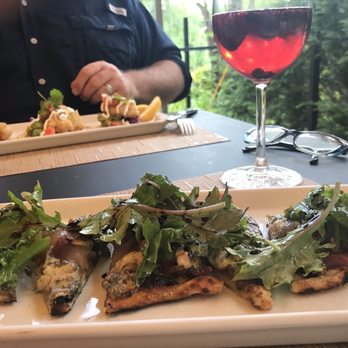 Benmiller Inn & Spa - Poached Pear and Prosciutto flatbread with a perfectly summery sangria. - Hotels Near Me - Goderich, Ontario