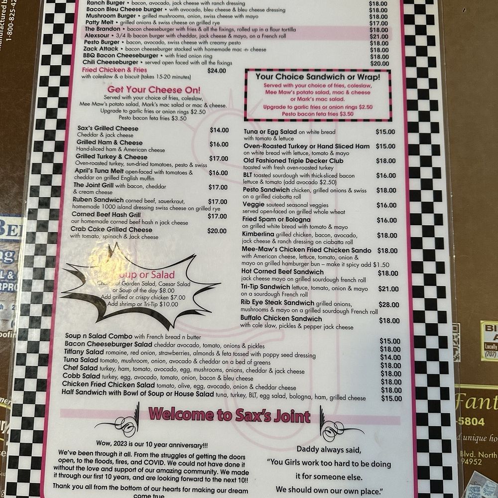Sax's Joint - Menu - Breakfast & Brunch Near Me - Petaluma, California Sax's Joint - Menu - Breakfast & Brunch Near Me - Petaluma, California