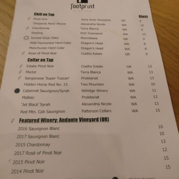 Footprint Wine Tap - Menu - Wine Bars Near Me - Seattle, Washington Footprint Wine Tap - Menu - Wine Bars Near Me - Seattle, Washington
