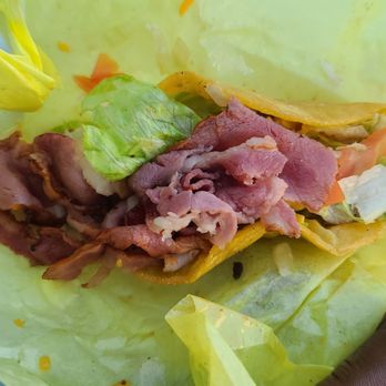 Quick N Split - This is the Taco I was talking about comes with the lettuce tomato cheese sauce with your choice of ground beef or turkey - Burgers Near Me - Inglewood, California