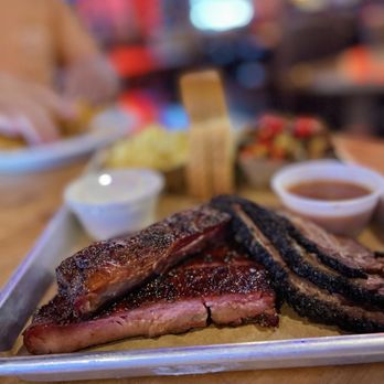 Stiles Switch BBQ & Brew - Brisket St. Louis Pork Ribs 2 Meat Plate Mac & Cheese Hawg Rub French Fries Sweet Serrano Fried Brussel Sprouts - Barbeque Near Me - Austin, Texas