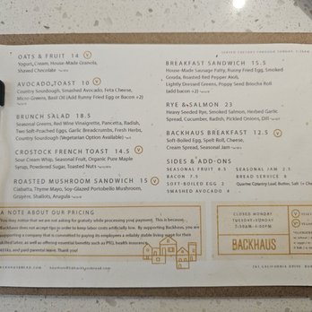 Backhaus - Burlingame - 1-4-25. Brunch Menu (side 1) - Bakeries Near Me - Burlingame, California
