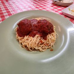 Giovanni's Italian restaurant - Angel hair pasta with red sauce and meatballs.