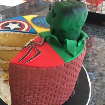 Milette's Cakes - the brick wall was only supposed to be on HULK's side of the cake while spiderman was supposed to have a spider web on his side of the cake. - Cupcakes Near Me - Plainfield, Illinois Milette's Cakes - the brick wall was only supposed to be on HULK's side of the cake while spiderman was supposed to have a spider web on his side of the cake. - Cupcakes Near Me - Plainfield, Illinois