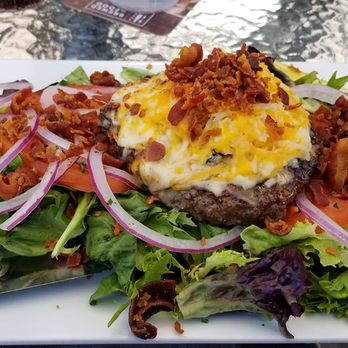 Lanie's Cafe - Blackened Bleu Jack Burger, with Bacon, requested "serve on bed of lettuce" NO Bun or Fries. Beautiful! $14. NICE! - Italian Near Me - Albany, New York Lanie's Cafe - Blackened Bleu Jack Burger, with Bacon, requested "serve on bed of lettuce" NO Bun or Fries. Beautiful! $14. NICE! - Italian Near Me - Albany, New York