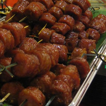 Your Plate or Mine - Sweet & Sour Glazed Chicken Sausage Bites (on skewers). - Personal Chefs Near Me Your Plate or Mine - Sweet & Sour Glazed Chicken Sausage Bites (on skewers). - Personal Chefs Near Me