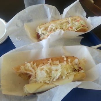 Breakaway Deli - Ruben Dog (bottom): Kraut and swiss. Slaw Dog: Swiss and slaw.  Dogs had a great flat top sear to them. - Delis Near Me - Troy, Michigan