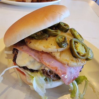 Burger Island - Hawaiian Burger, w/ jalapeños, is Hawaiian Punch Burger - Burgers Near Me - Rowlett, Texas