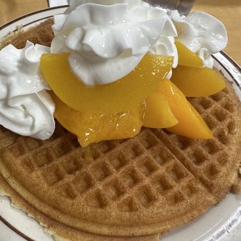 Ole's Waffle Shop - Waffles Waffle topped with Peaches - Diners Near Me - Alameda, California