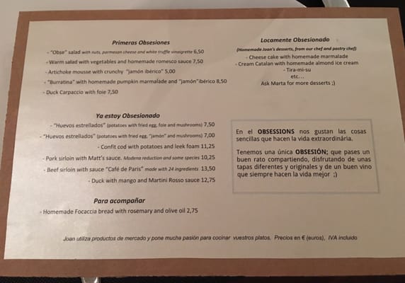 Menu photo 2 Obsessions Barcelona, B Menu photo 2 Obsessions Barcelona, B