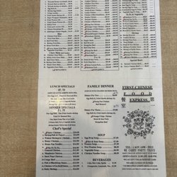 First Chinese Express - Menu as of 5/2/2025