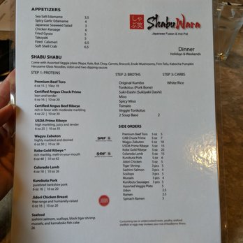 Shabu Wara - Their only menu. The other items pictured are all gone. New management. - Asian Fusion Near Me - Chino, California Shabu Wara - Their only menu. The other items pictured are all gone. New management. - Asian Fusion Near Me - Chino, California