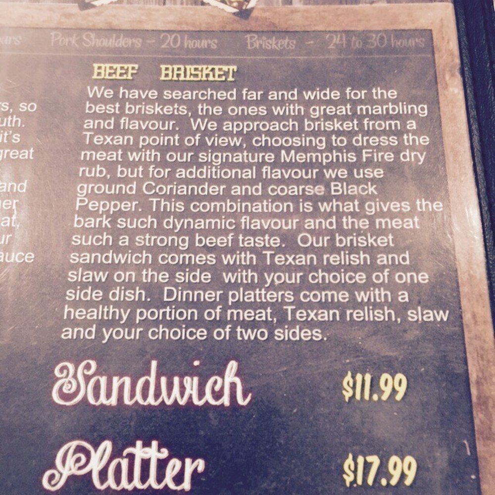 Memphis Fire Barbeque Company - This is the blurb on the brisket. They do excellent job on all their meats. - Barbeque Near Me - Stoney Creek, Ontario Memphis Fire Barbeque Company - This is the blurb on the brisket. They do excellent job on all their meats. - Barbeque Near Me - Stoney Creek, Ontario