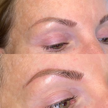 Brow Ink Microblading & PMU Studio - Brows: before (old perm makeup) and after (microbladed) - Permanent Makeup Near Me - San Luis Obispo, California