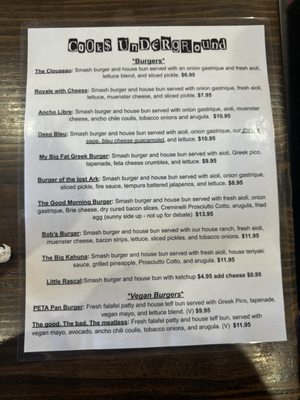 Menu photo 4 Cooks Underground Logan, UT