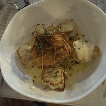 Champlin's Marina & Resort - Sea scallops with orange sauce, grit cakes on top of spiral cut squash - Hotels Near Me - Block Island, Rhode Island
