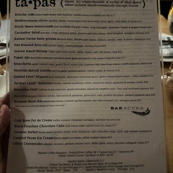Bar Acuda - Dinner + dessert menu - Tapas Bars Near Me - Hanalei, Hawaii