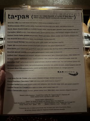 Menu photo 3 Bar Acuda Hanalei, HI