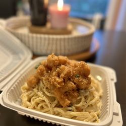 Flipside Bar And Carts - Coconut Cream Linguine with Fried Shrimp from Golden Triangle